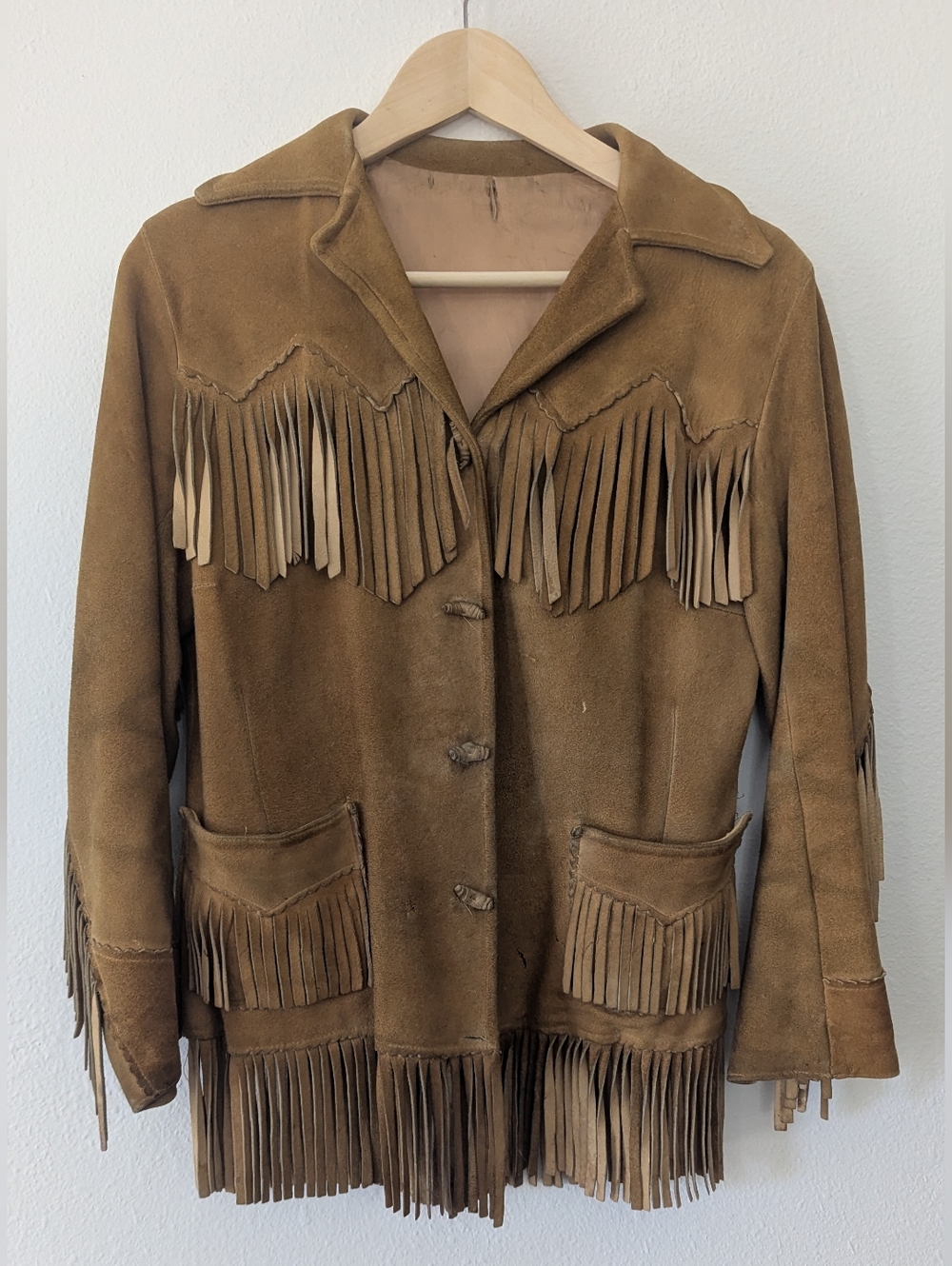 Vintage Fringed Suede Jacket - Tan